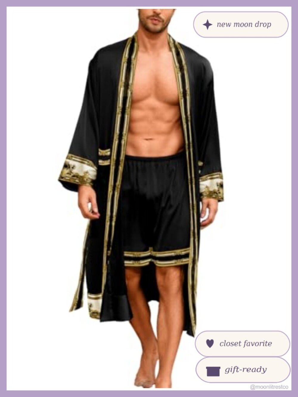 Men's Silky Satin Robe & Shorts Set Lightweight Baroque Pajamas